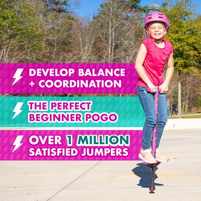 Flybar Jolt Pogo Stick for Kids Ages 6 and Up, 40 to 80 Pounds, Perfect for Beginners, Easy Grip Foam Handles, Anti-Slip Foot Pegs, Outdoor Jumper Toys for Boys & Girls, Outside Toys for Kids