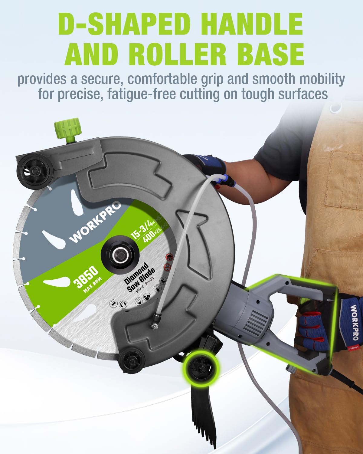 WORKPRO 16 Inch Wet Concrete Saw with Water Cutting Attachment, 1600W 3100RPM Electric Concrete Saw, Max Cutting Depth 6.69", Ideal for House, Foundation, Courtyard Renovation