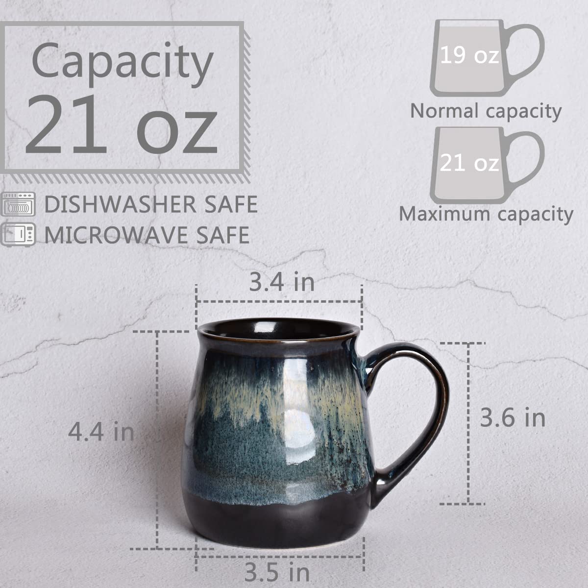 Bosmarlin Large Ceramic Coffee Mug, Blue Big Tea Cup for Office and Home, 21 Oz, Dishwasher and Microwave Safe (Blue, 1)