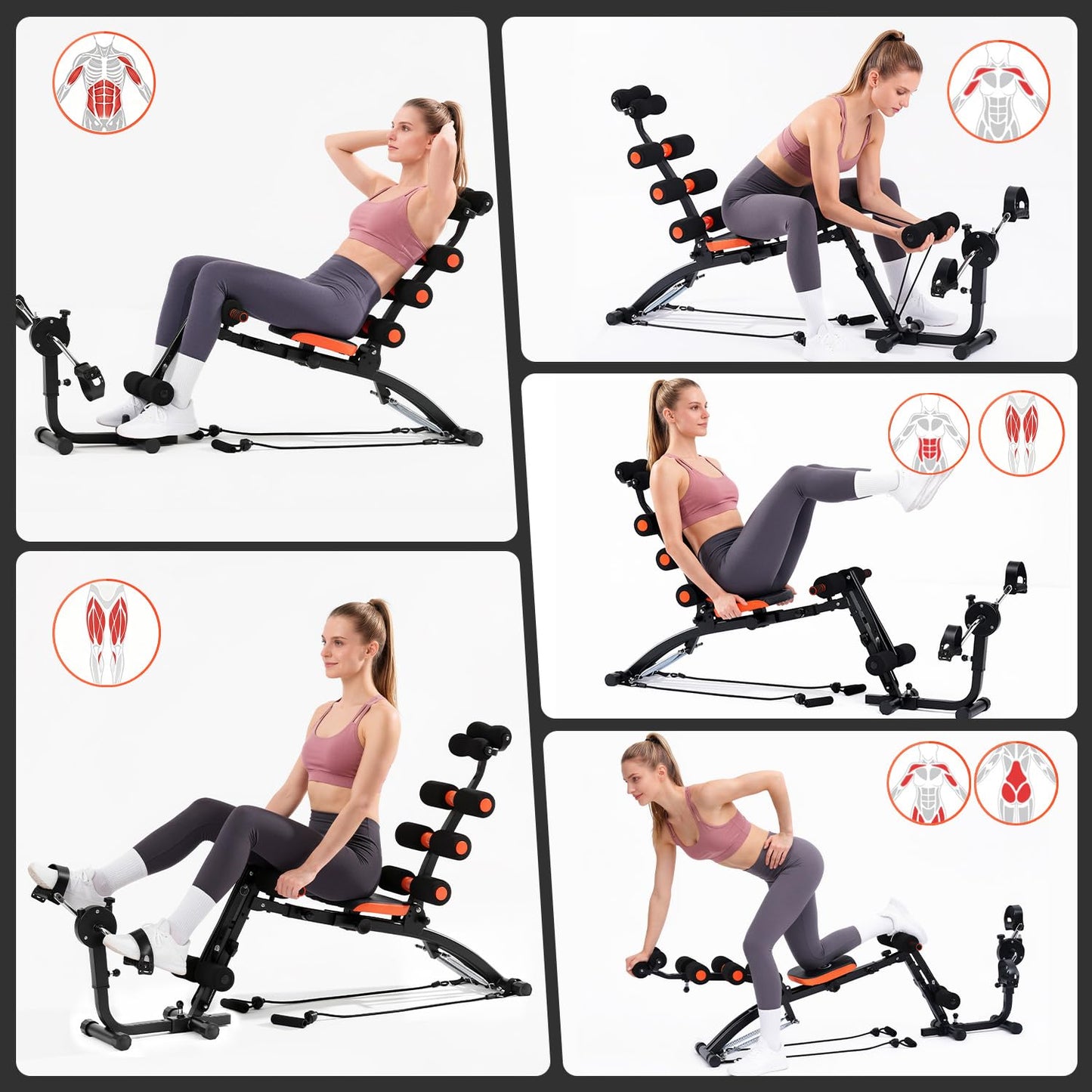 Abdominal Workout Bench – Adjustable Sit-Up Machine with Leg Lock – Home Gym Core Trainer for Abs, Crunches, Leg Raises – Foldable, Heavy-Duty Steel Frame – Max Weight 240LB