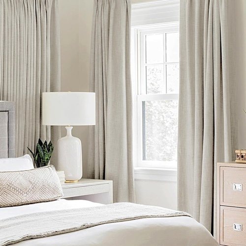 MIULEE Linen Curtains - 100% Blackout Thermal Insulated Grommet Drapes | Cobblestone, 52 x 45 Inch (2 Panels)