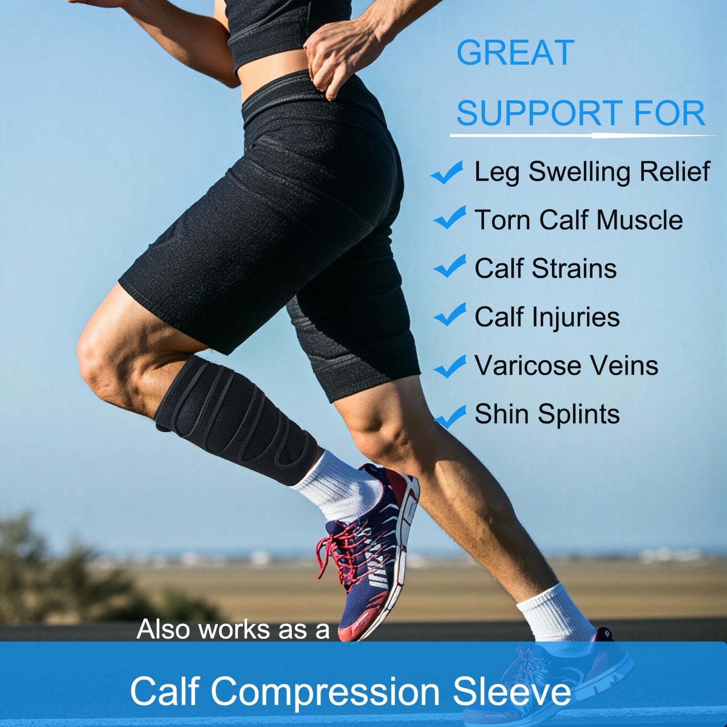 SDELIKIO Adjustable Calf Brace for Men Women, Calf Compression Brace Reduces Swelling, Shin Compression Sleeve with 5 Strap Non-slip Shin Splint for Torn Calf Muscle (One Size)