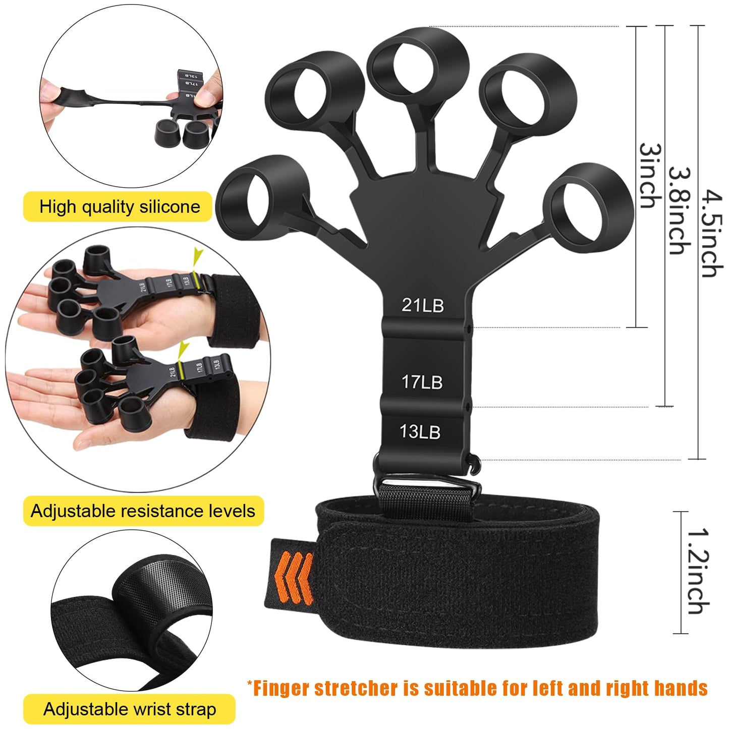 Grip Strength Trainer with Hand Grip Strengthener, Finger Exerciser, Hand Extension Exerciser and Forearm Workout Ring for Muscle Building and Injury Recovery for Athletes