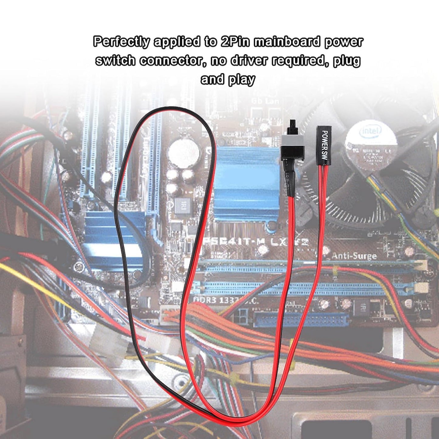 Reset 2Pin PC Power, PC Passthrough Motherboard Power, Jumper Switch for ATX Chassis, Power Switch Cable for PC