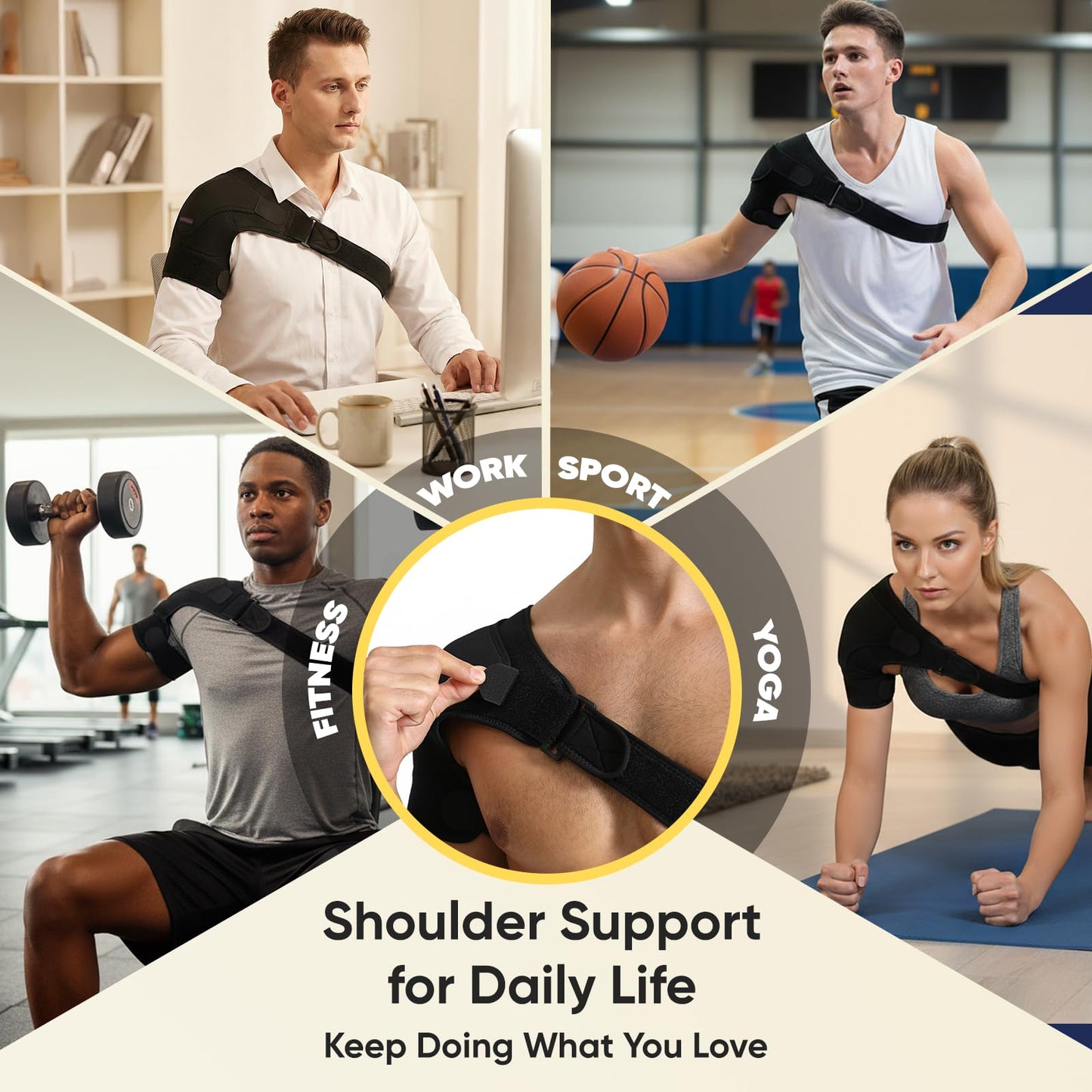 NEXVOXA 1 PC Shoulder Brace for Men and Women for Pain Relief - Shoulder Support & Compression Sleeve for Torn Rotator Cuff, AC Joint, Dislocation - Adjustable Design (Black, Size L)