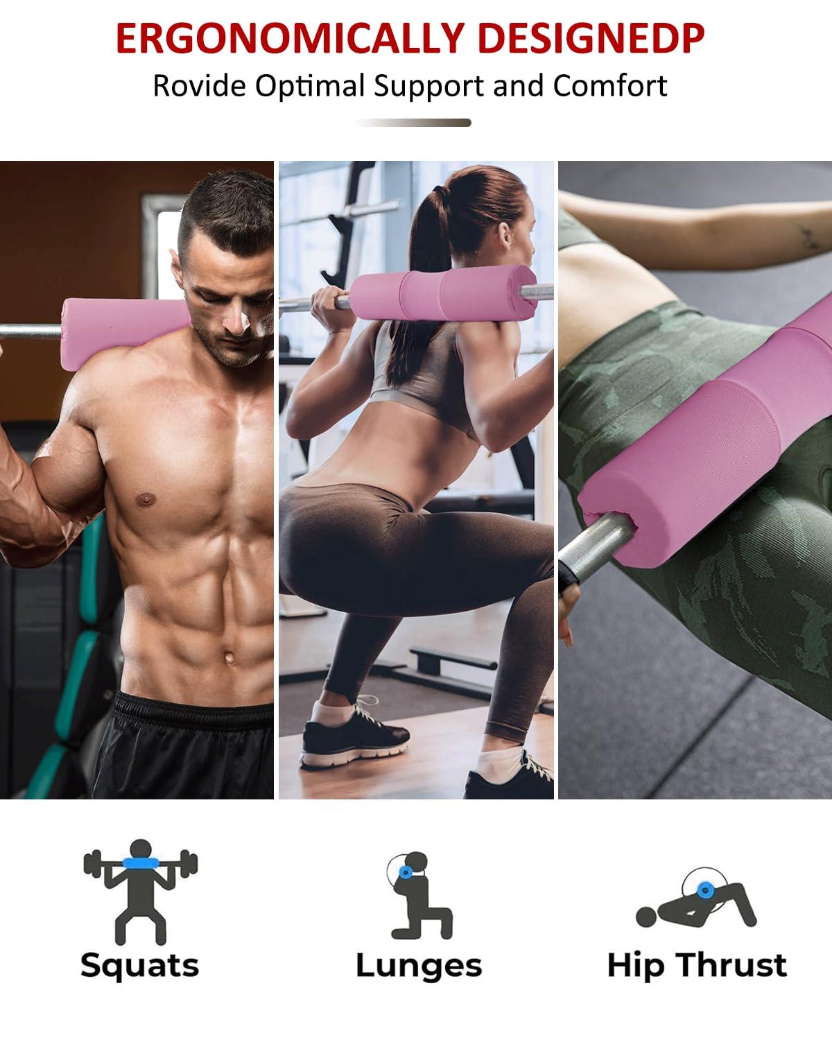 Barbell Squat Pad Nylon Padding AntiSlip- Thick Foam Barbell Pad for Squats Cushion, Lunges&Bar Padding for Hip Thrusts - Standard Weight Bar Pad - Provides Cushion to Neck Shoulders Training