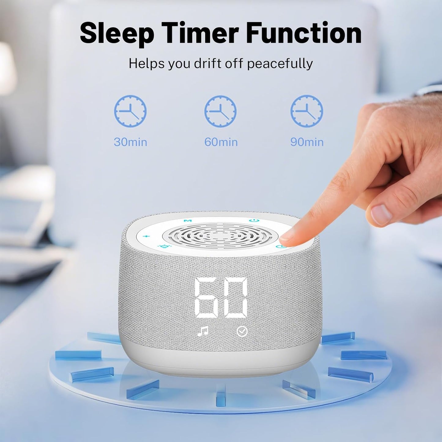 5.4, 14 1000mAh Sound Machine & Clock with Bluetooth Soothing White Noise Sounds, Night Light, Sleep Timer, Portable