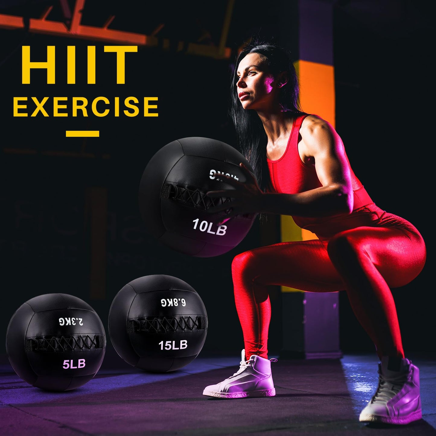 Lunmon 3 Pcs Soft Wall Medicine Ball for Exercise Fitness Slam Weighted Med Ball with Non Slip Grip for Slamming Workout Strength Conditioning Core Training Lunge and Partner Toss (5,10 and 15 Lbs)