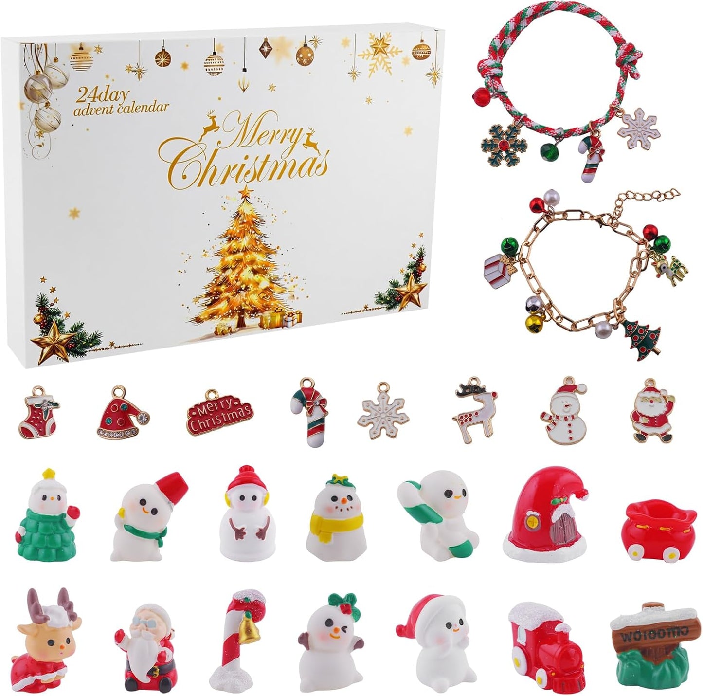 Skiennix Christmas Advent Calendar Bracelets - 24 Days of Fun Countdown | 14 Collectible & 10 DIY Jewelry Kits for Teens & Kids