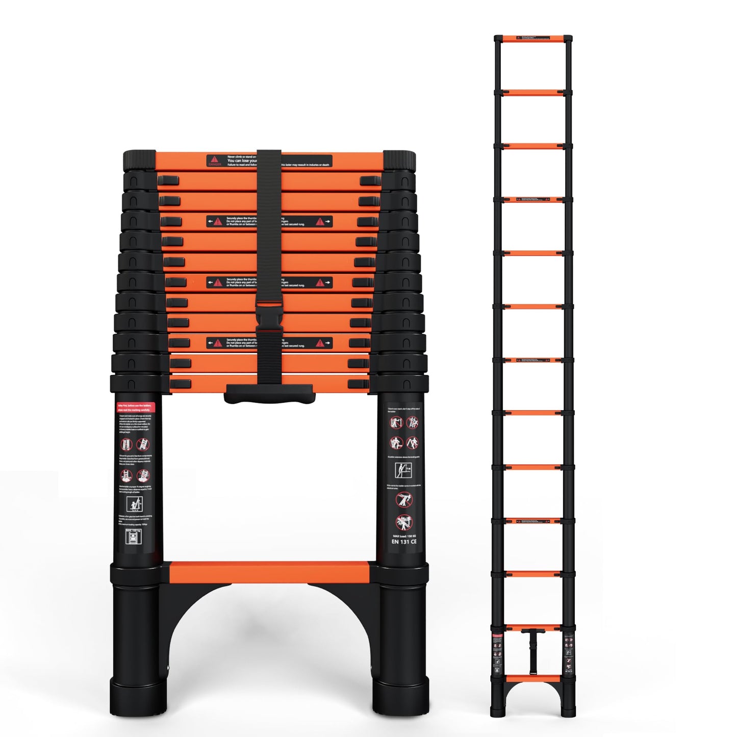 SINMEIRUN Telescoping Ladder, 12.5 FT, Aluminum Extension Ladder, 330 lbs Capacity, Collapsible Multi-Purpose Ladder for Home, Roof and RV; Orange