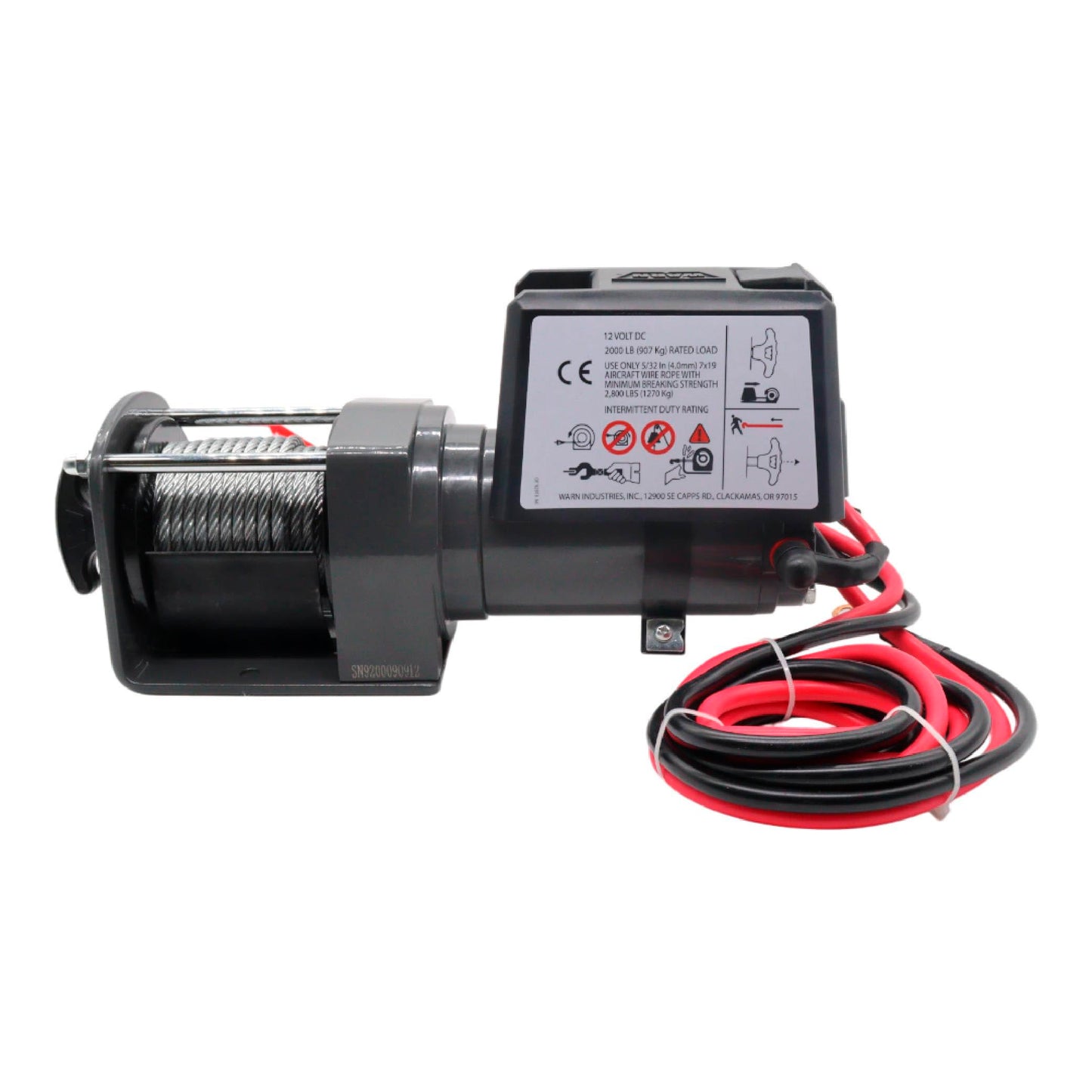 WARN 2000 DC 12V Electric Winch, 2000 lb Pulling Capacity | Steel Cable, Hook & Corded Remote | Portable, Compact Power for Trailers, ATVs, Workshops, and General Utility Lifting & Pulling