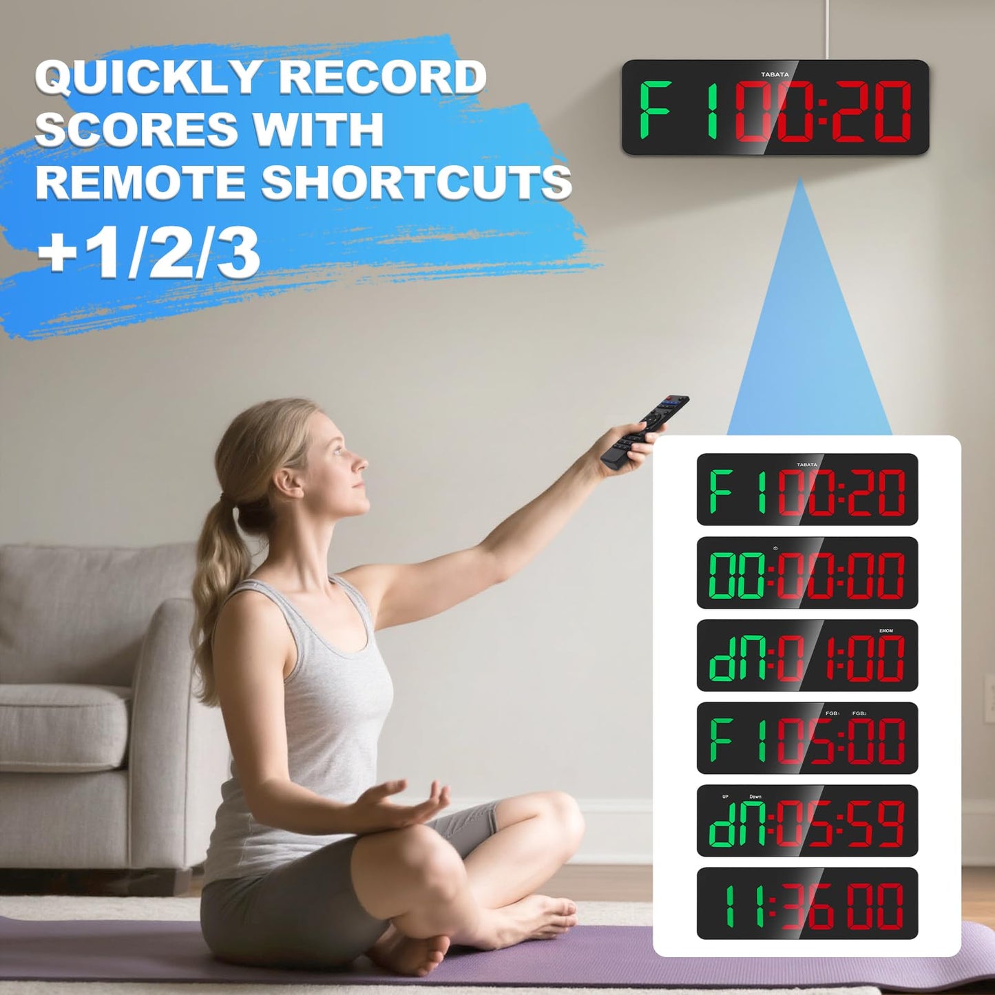 Samshow Gym Timer - Large Digital Gym Interval Workout for Fitness Enthusiast | 6 Display Modes Gym Timer Clock for Home Gym Garage Living Room Classroom Office
