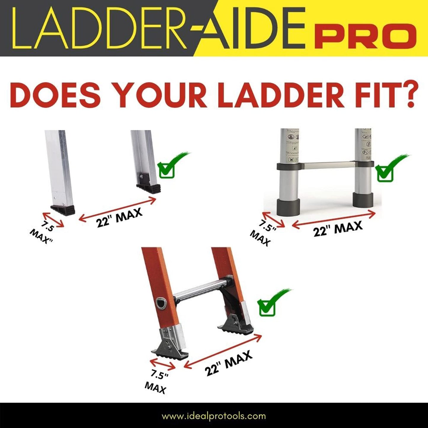 Ideal Security Foldable Ladder-Aide PRO: Fits Steps 4.921" to 7.875" High, Ladder Extender, Accessories, Stabilizer, Leveler for Single and Extension Ladders