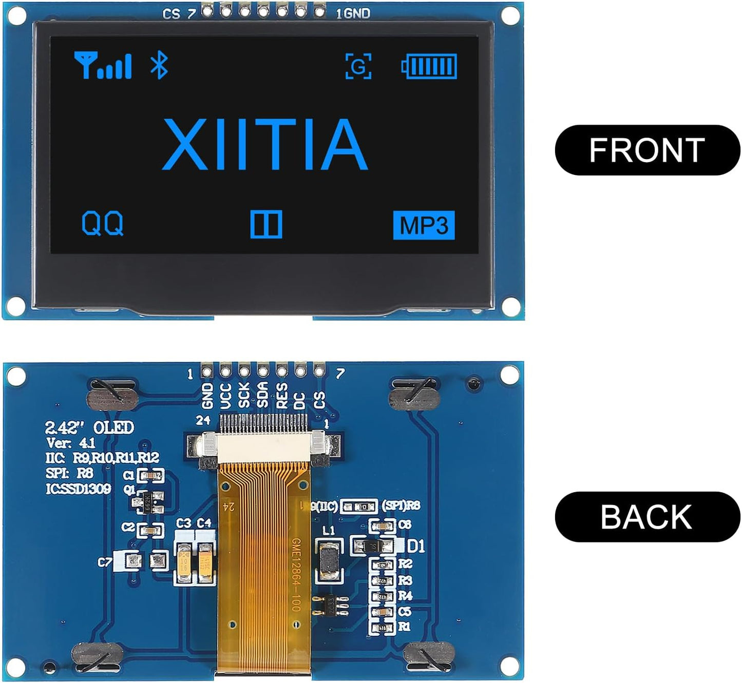 XIITIA 2pcs 2.42" SSD1309 128x64 2.42 Inch I2C 7 OLED Display Module OLED LCD Display Module IIC SPI Pin (Blue Light)