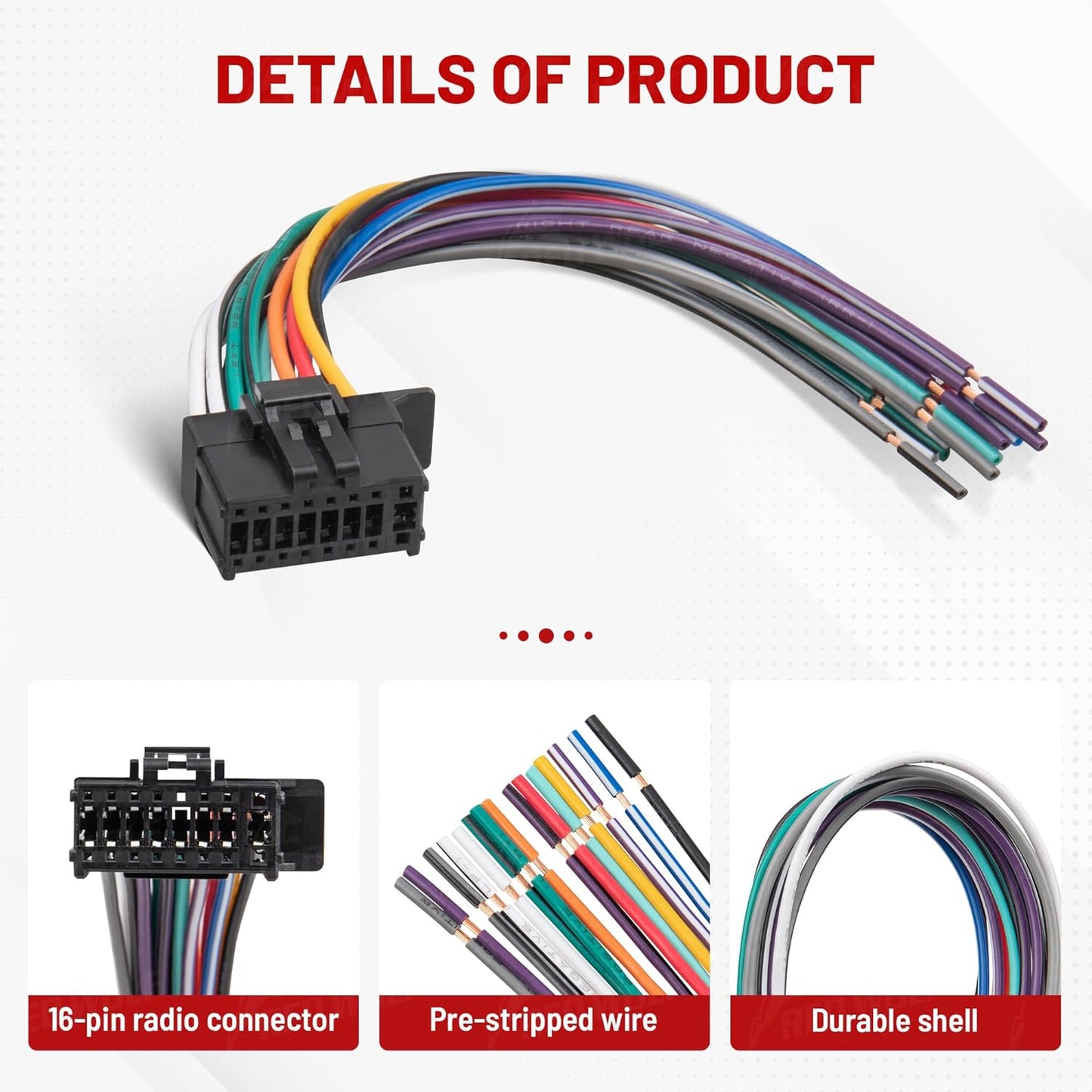 16 RED WOLF pin Pioneer Wiring Harness Radio Stereo Connector Plug Cable for Aftermarket Radio Pioneer DEH AVH AVIC MVH