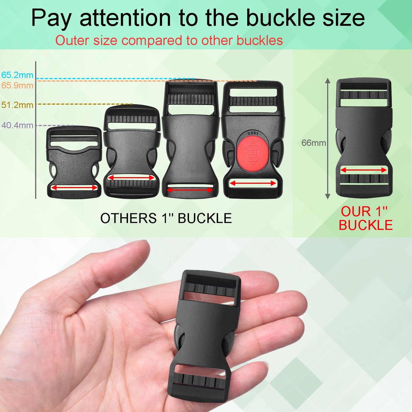 6 Pack 1" Buckle Quick Side Release Buckles Dual Adjustable No Sewing Clips Plastic Buckle Replacement for Nylon Webbing Straps Backpack Belt Dog Collars(Inner Diameter 1 Inch)