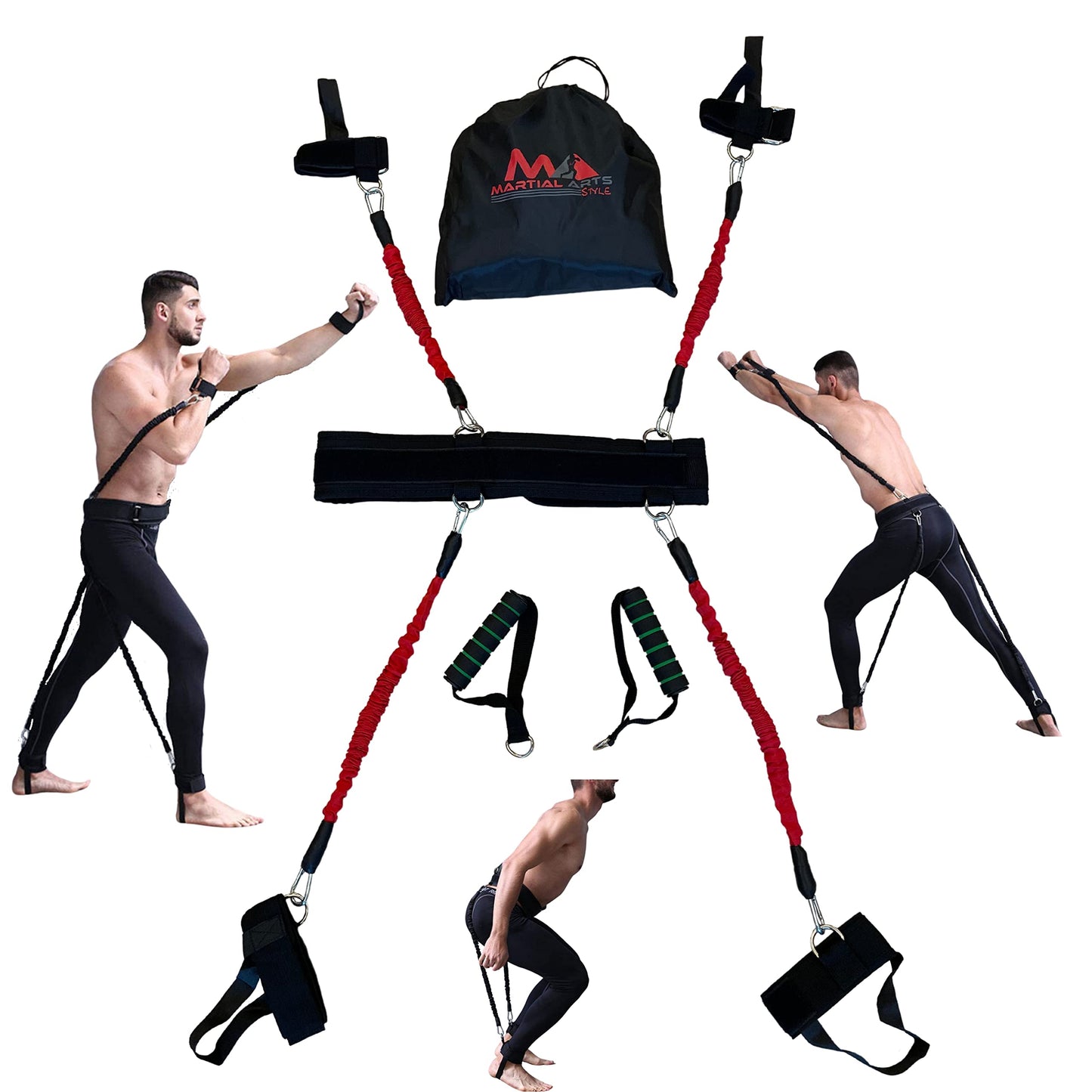 Full Body Resistance Bands for Boxing, MMA Training - 150 lbs Punching Bands for Home Workouts (Red)