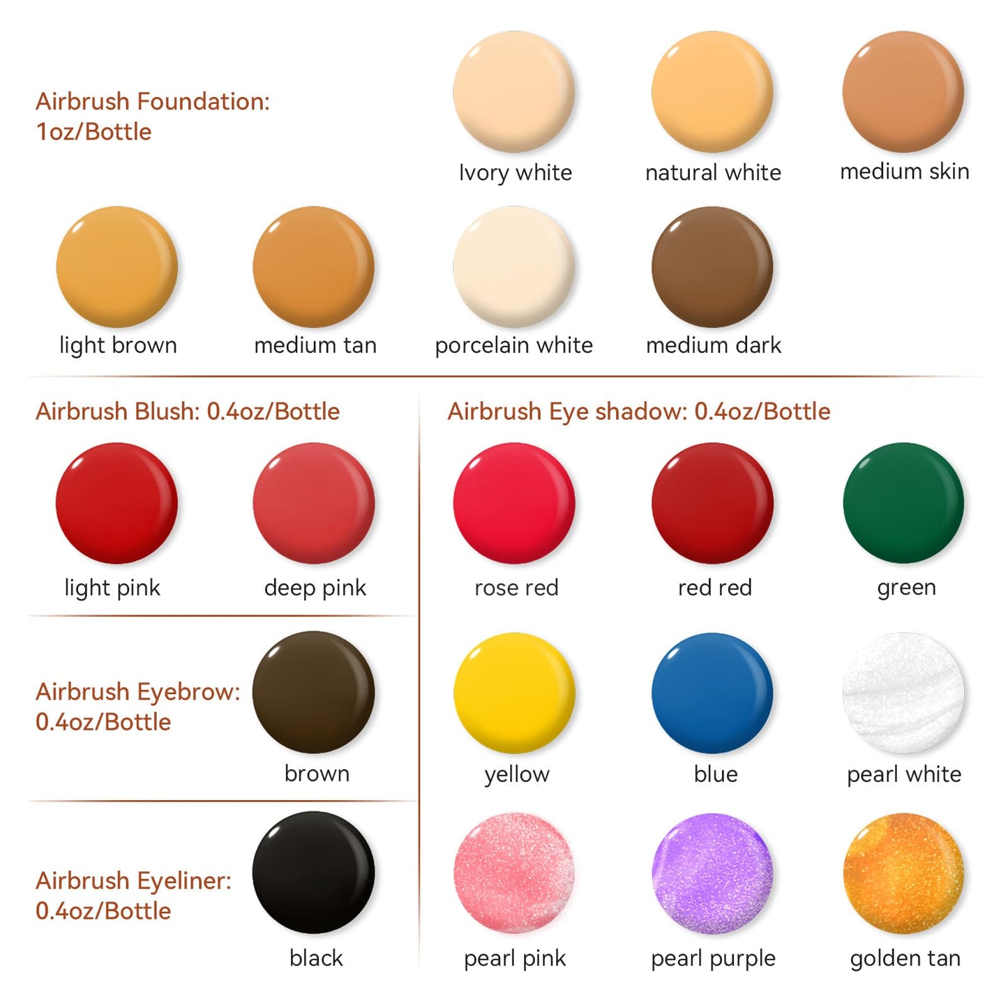 OPHIR Flawless Airbrush Makeup, Professional Air Brush Kit with Air Compressor, 7x30ml Full Coverage Airbrush Foundation, 13x10ml Airbrush Blush Eyeshadow, for Movie Stage Wedding Party Spray Makeup