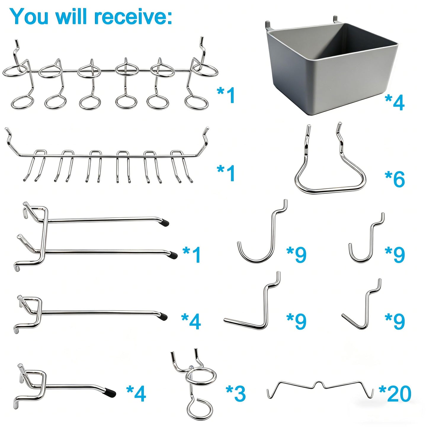FRIMOONY Pegboard Hooks Assortment with Pegboard Bins, Peg Locks, for Organizing Various Tools, 80 Piece