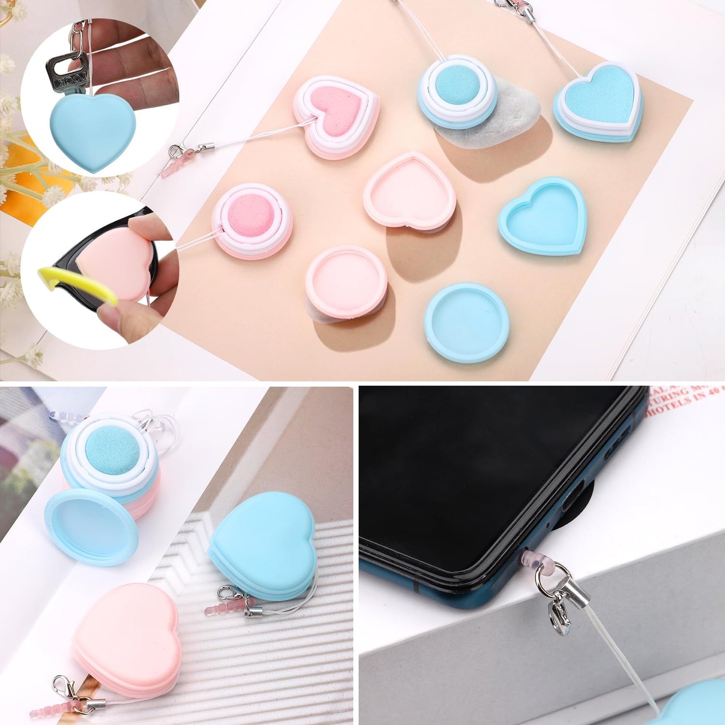 XIHIRCD 4pcs Macaron Phone Screen Cleaner, Round & Heart Shaped Cute Cell Phone Screen Wipe Pendant Keychain Lens