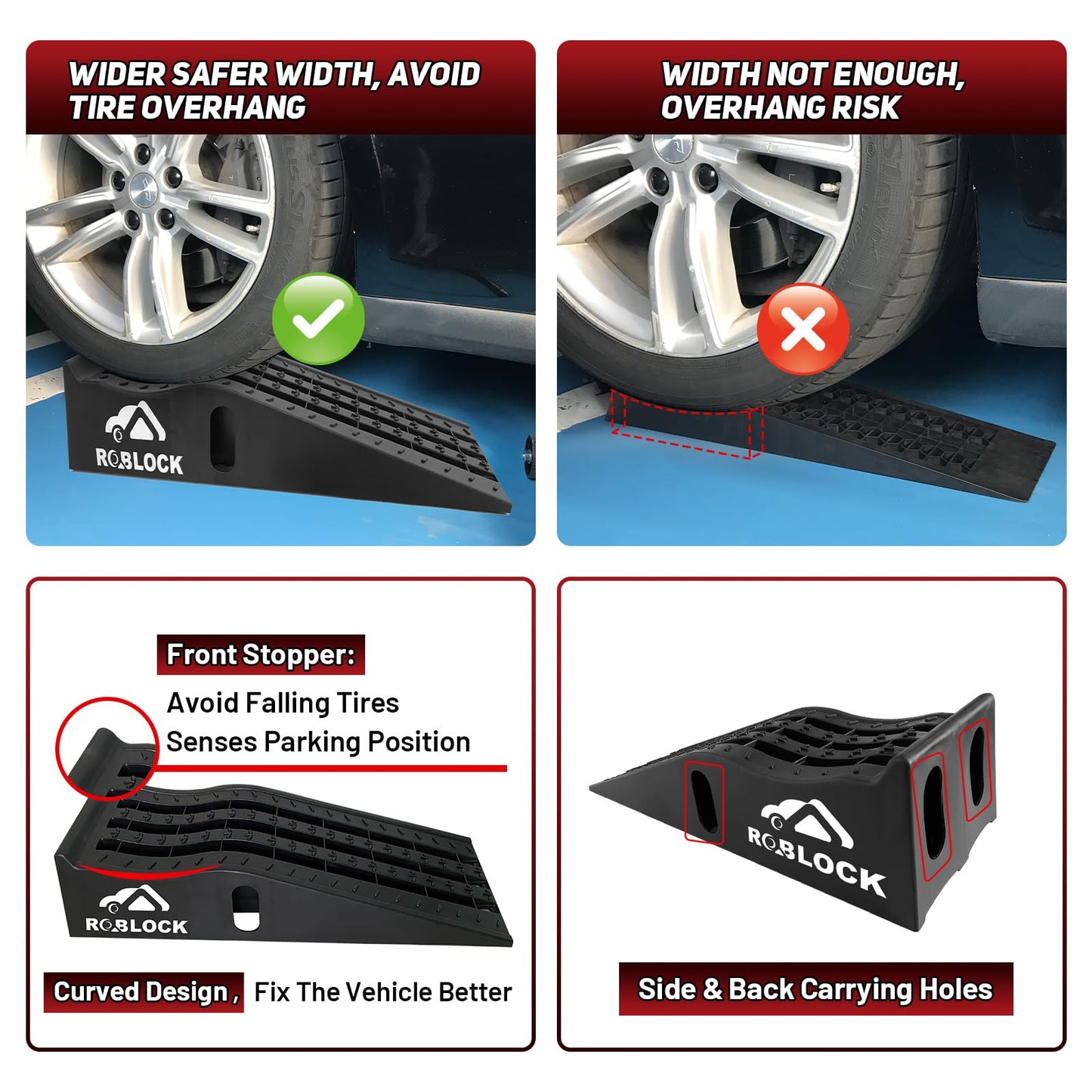 ROBLOCK Heavy Duty Low Profile Car Ramps for Oil Changes, Portable Car Ramps for Low Cars High Lift and Jack Support, Vehicle Ramps for Garage, 35.63''x12''x8.07'', G.V.W 13000 LBS, 2 PCS