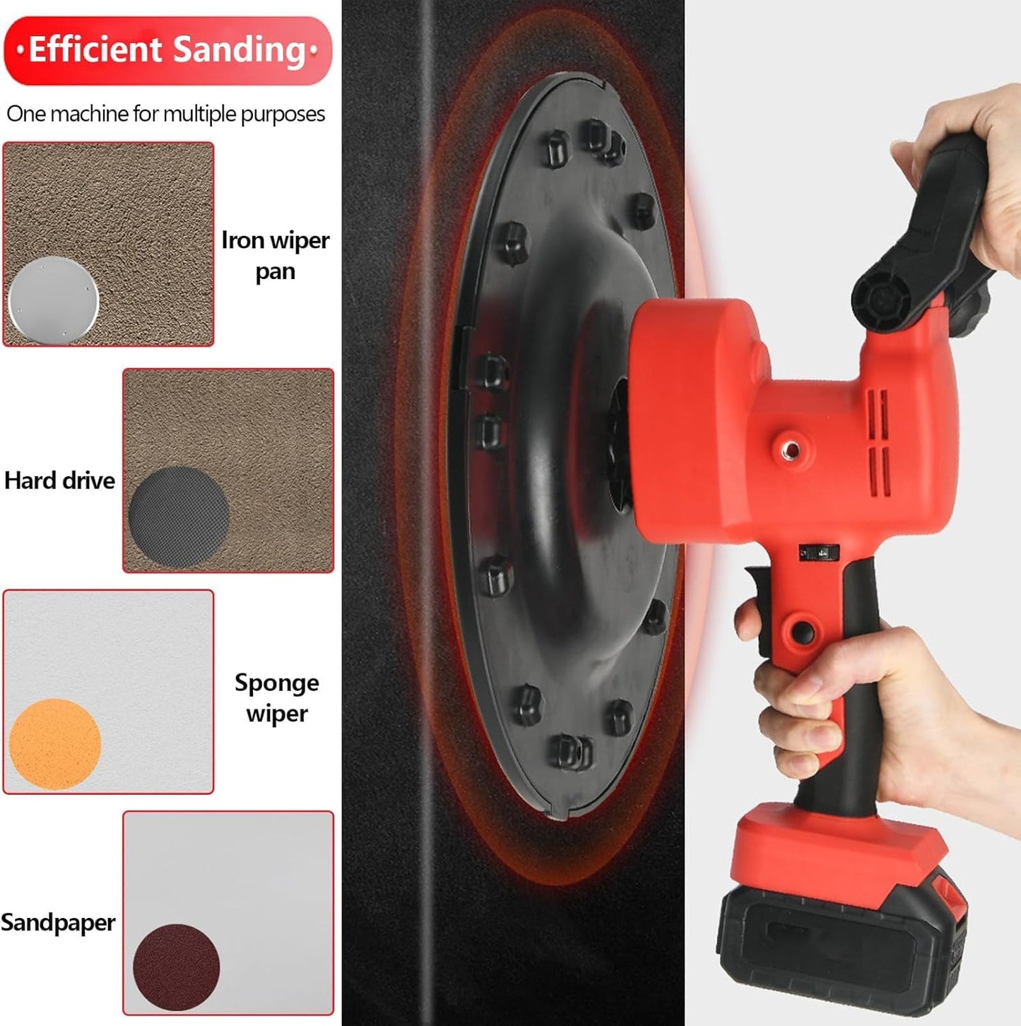 Electric Concrete Trowel, 1680W Cordless Wall Smoothing Polisher with 6 Variable Speed, for Concrete/Cement/Mortar, Includes 2 Lithium Battery, Wall Polishing Machine & Plastering (2 Battery+4 pads)