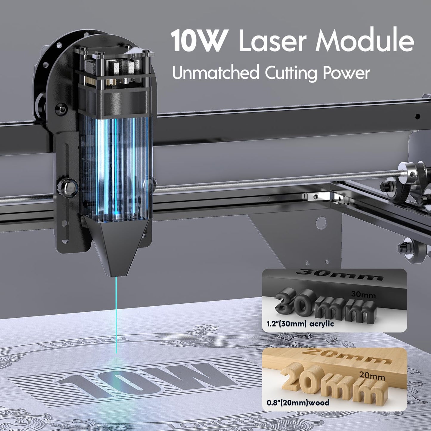 Longer RAY5 10000mW Laser Engraver, Wood/Leather/Acrylic Engraving Cutting Machine, DIY Desktop Laser Cutter with Safety Protection, Air Assist & 3 in 1 Roller