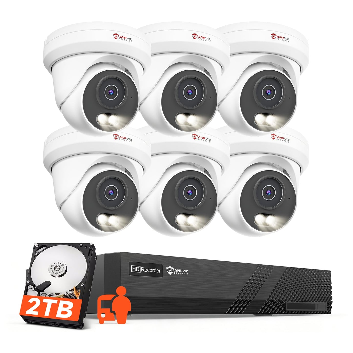 Anpviz 4K 8CH PoE Security Camera System, 6X 8MP Wired PoE IP Cameras with Human Vehicle Detection, Smart Dual Light Color Night Vision, 4K/8MP 8CH NVR with 2TB HDD for Business Home, NDAA (U Series)