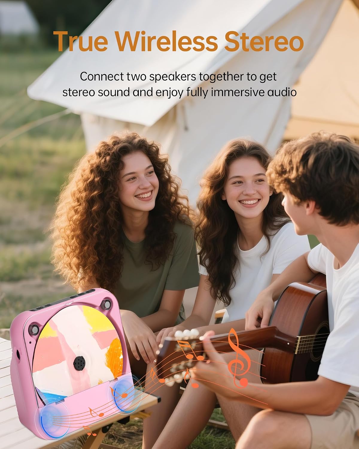ENVYCLOUD Portable CD Player with Bluetooth, Rechargeable Wireless Mini Desktop for Home with HiFi Speaker, Cute CD