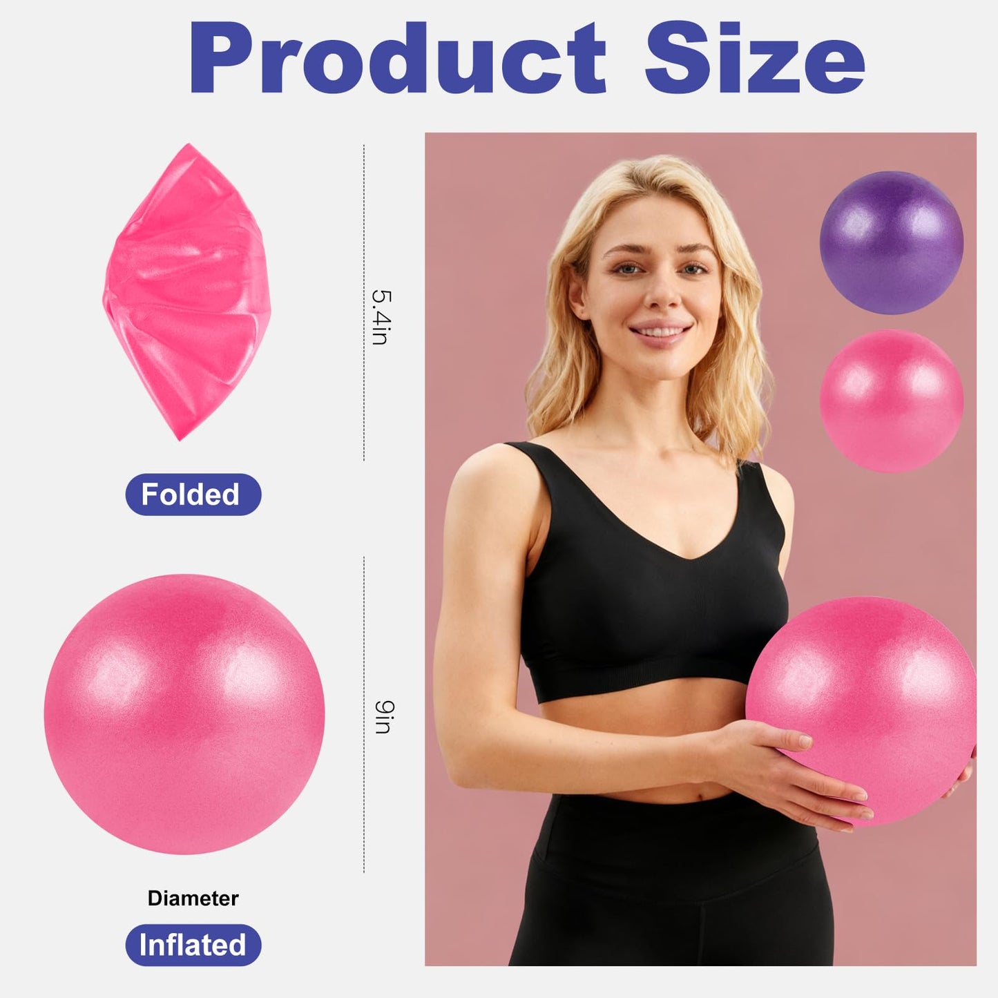 Guirnd Pilates Ball 2P, 9 Inch Workout Ball for Women Men Kid Toddler, Small Exercise Ball with Pump for Physical Therapy, Stability, Stretching, Barre, Yoga, Core(Pink & Purple)