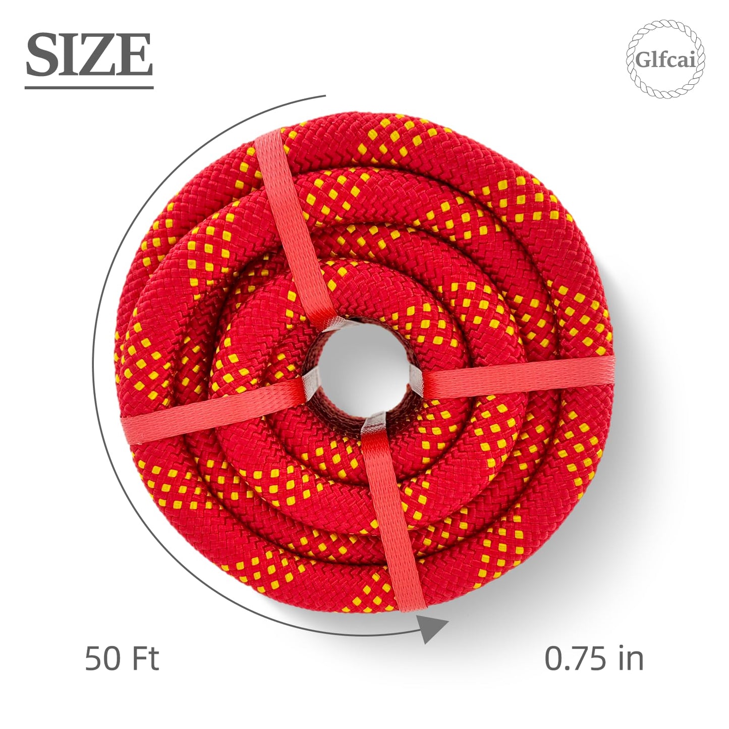 Glfcai Arborist Rope 3/4 Inch x 50 Ft, High Strength Polyester Bull Rope for Tree Rigging & Pulling, 48-Strand Braided Static Line for Heavy Duty Work, Red
