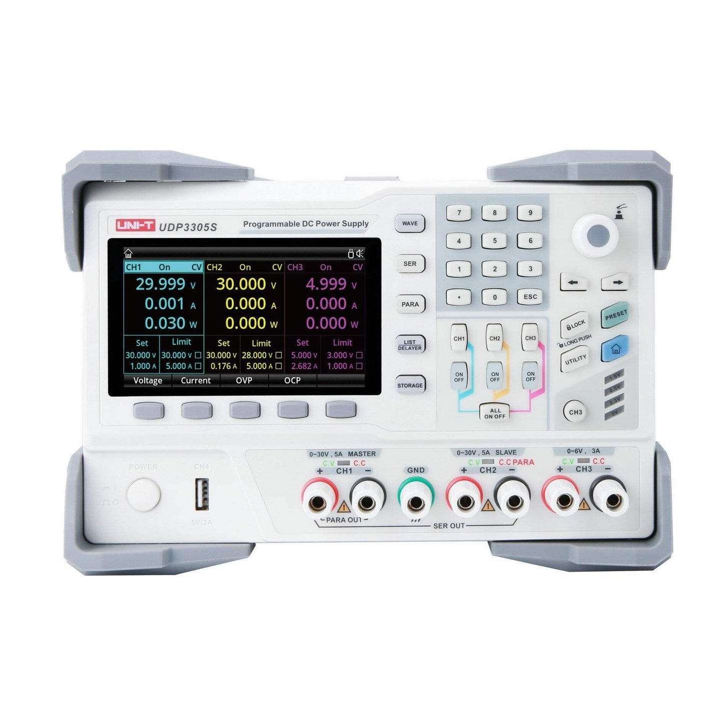 UNI-T UDP3305S Programmable Linear DC Laboratory Power Supply, 4 Channels, 328W, 1mV/1mA Resolution, Voltage Accuracy <0.03%+10mV, Current <0.2%+5mA