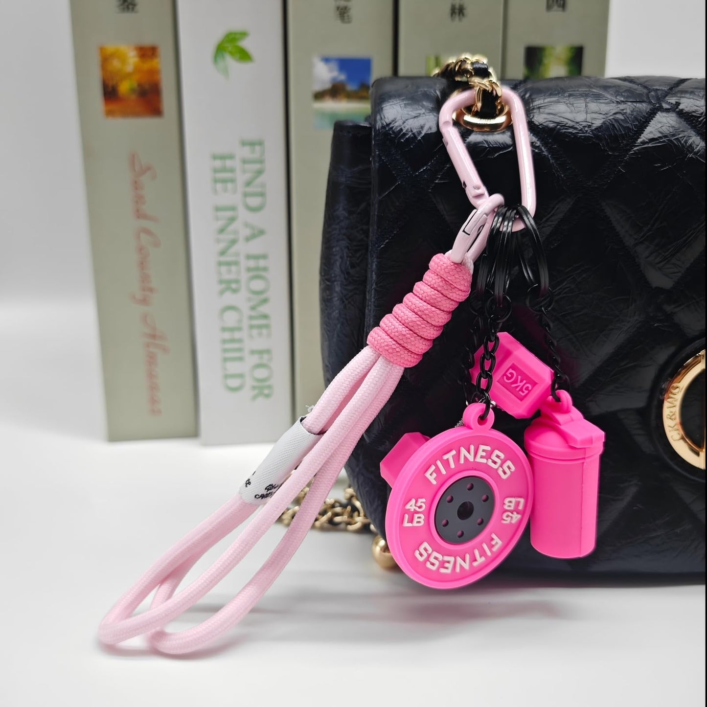 Bandfol Silicone Dumbbell Keychain Bag Purse Charms Fitness Gift for Gym Lover, Gym Accessories for Women & Man (Pink)
