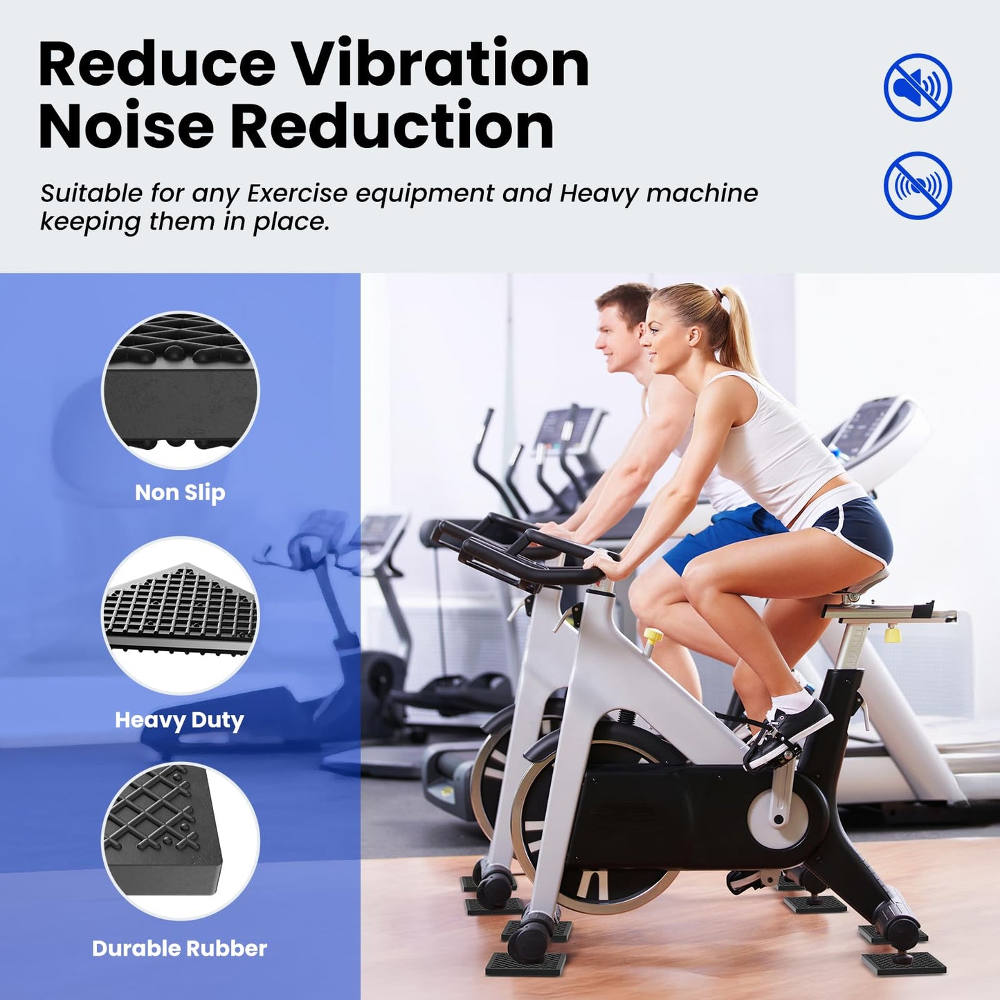 Exercise Equipment Mat 5.11x5.11x0.55in 4pcs, Heavy Duty Thick Steel Embedded Rubber Mat, Anti Slip/Noise Reduction/Vibration Resistance, Treadmills Equipment Pads, Used for Carpets, Wooden Floors