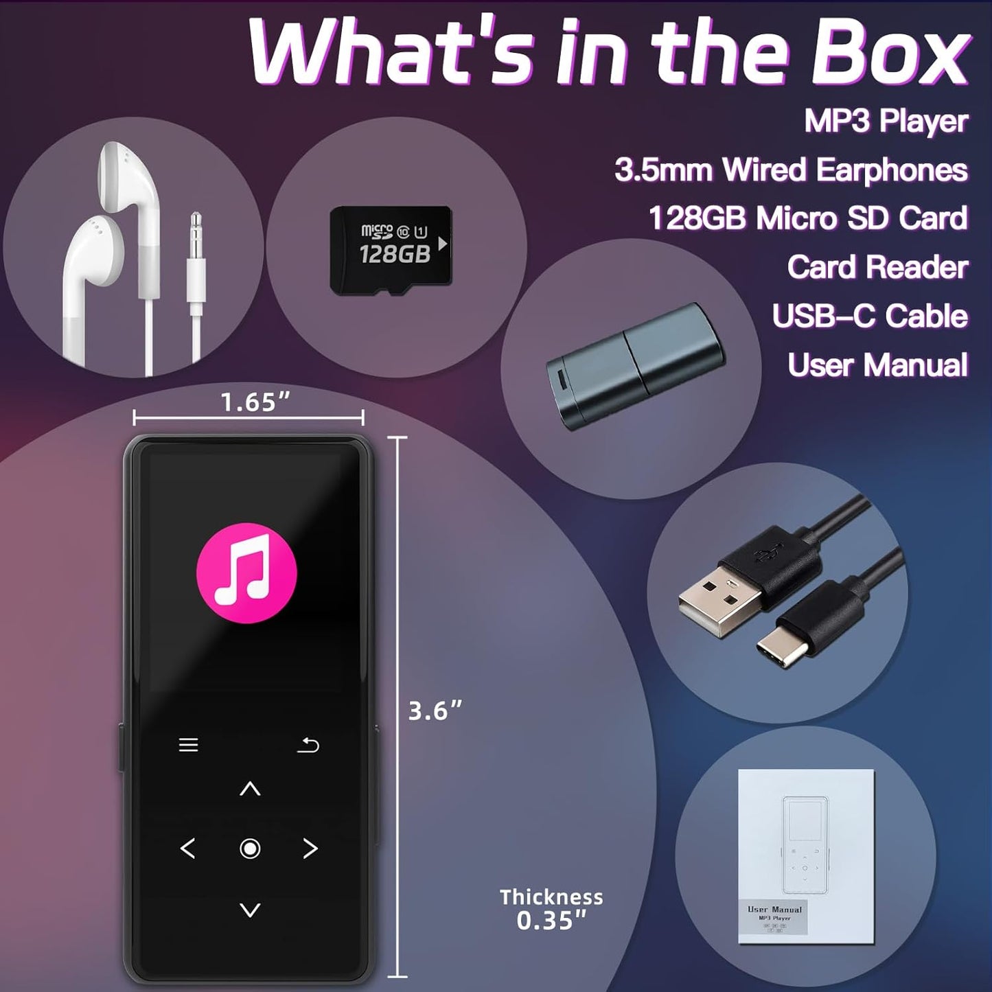 Vaktare Gud 128GB MP3 Player with Bluetooth, Portable Music Player with Built-in Speaker