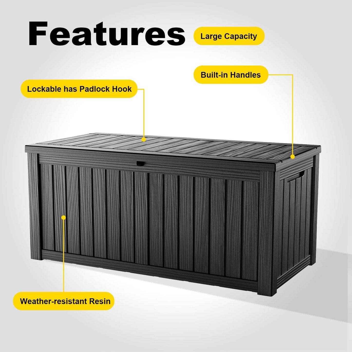 KFY 150 Gallon Large Outdoor Storage Box Waterproof, UV Resistant Resin Deck Box with Hydraulic Rod & Lockable Latch for Patio Furniture, Outside Storage Box for Garden Tools, Patio Cushions, Black
