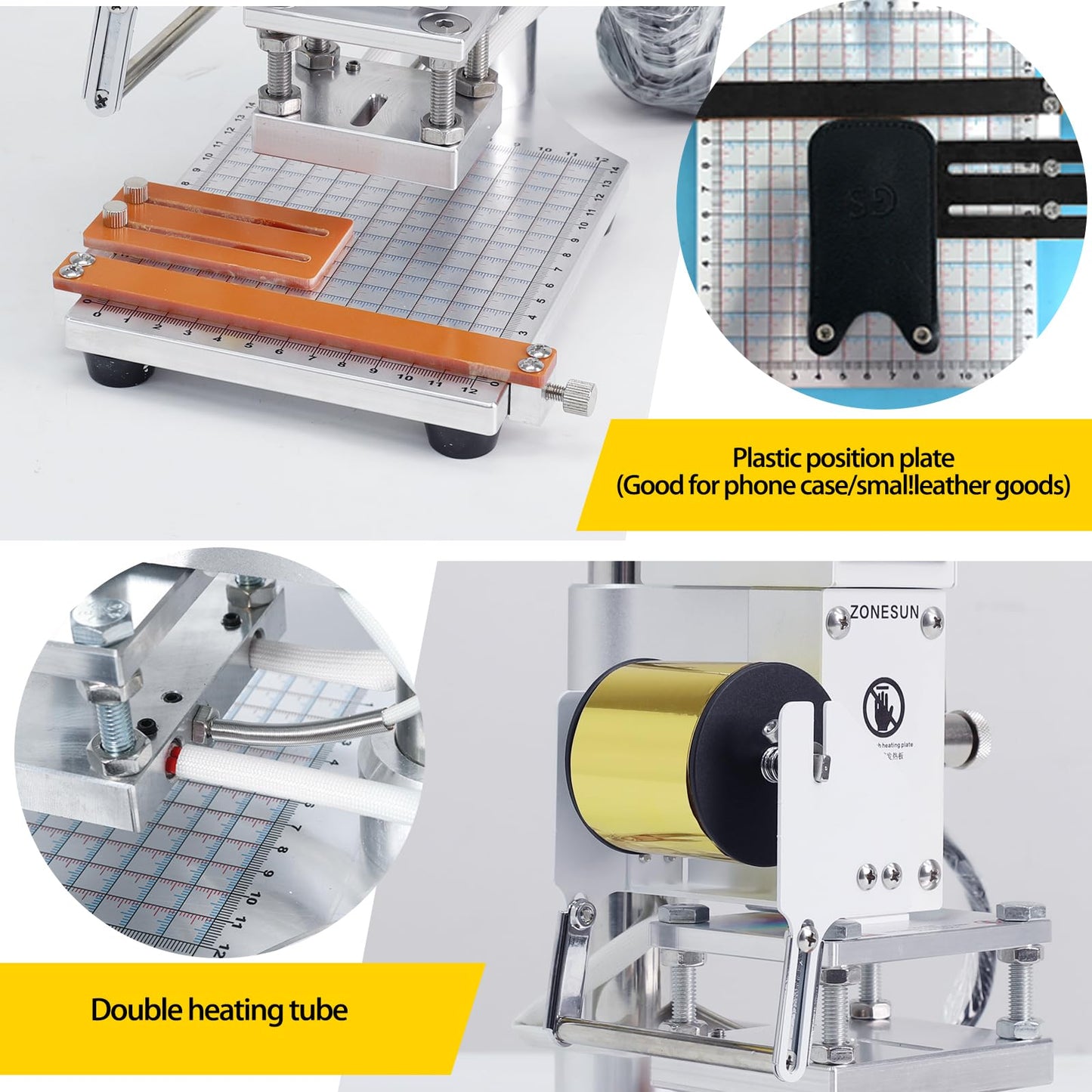 ZONEPACK 5x7cm Digital Embossing Machine Hot Foil Stamping Machine Manual Tipper Stamper for PVC Leather Pu and Paper Stamping with Paper Holder and Scale