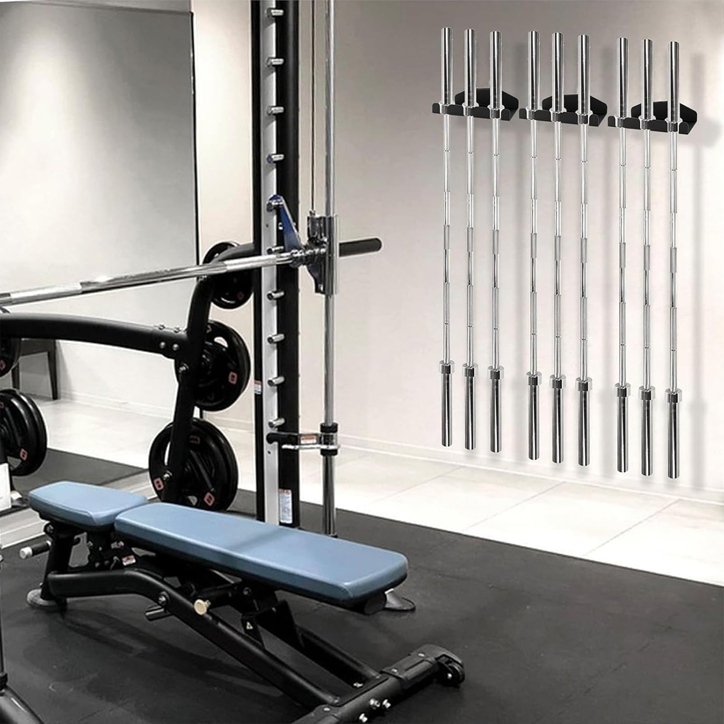 YZZHAJ Olympic Barbell Hanger Barbell Rack Garage Gym Bar Wall Rack,Wall Mount Barbell Storage Holder Olympic Bar Hanger, Holds Under 33mm Bar Size