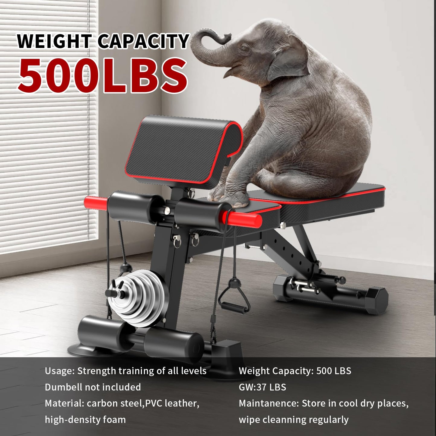 Adjustable Weight Bench,Utility Workout Bench Foldable Incline Decline Benches for Home Gym Full Body Workout,Load 500LBS