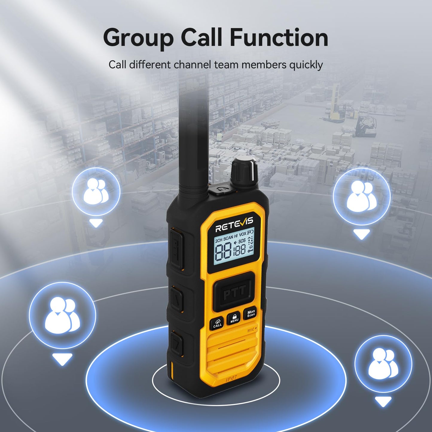 Retevis RB48 Plus Walkie Talkies Long Range, Heavy Duty Rechargeable GMRS Two Way Radios, IP67 Waterproof, Shock Resistant, Group Call, VOX,Emergency Radios(6 Pack with Gang Charger)