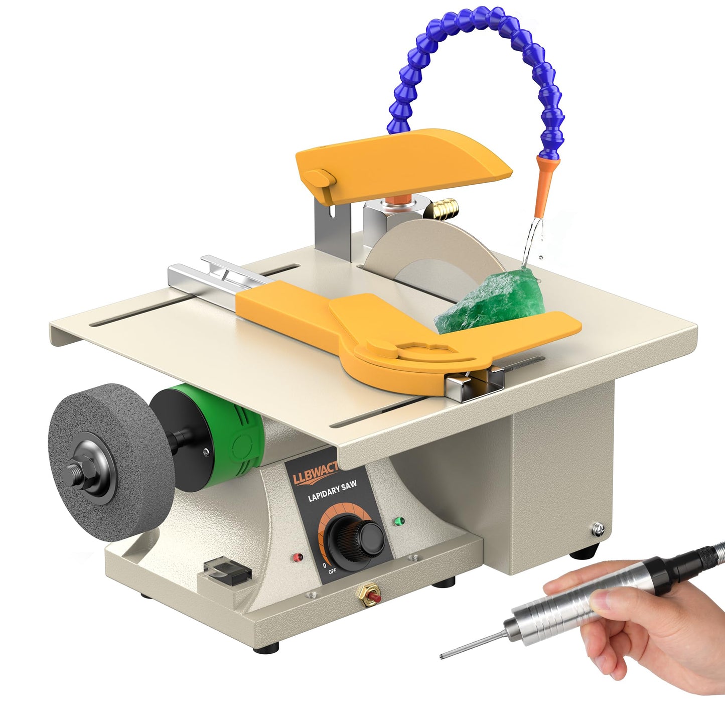 LLBWACT 350W Lapidary Saw Benchtop Cutting&Engraving Machine,Variable Speed 0-10000 RPM with Water Cooling,Complete Kit for Wood Acrylic Stone Metal,Includes Diamond Blades,Flex Shaft,Polishing Wheels
