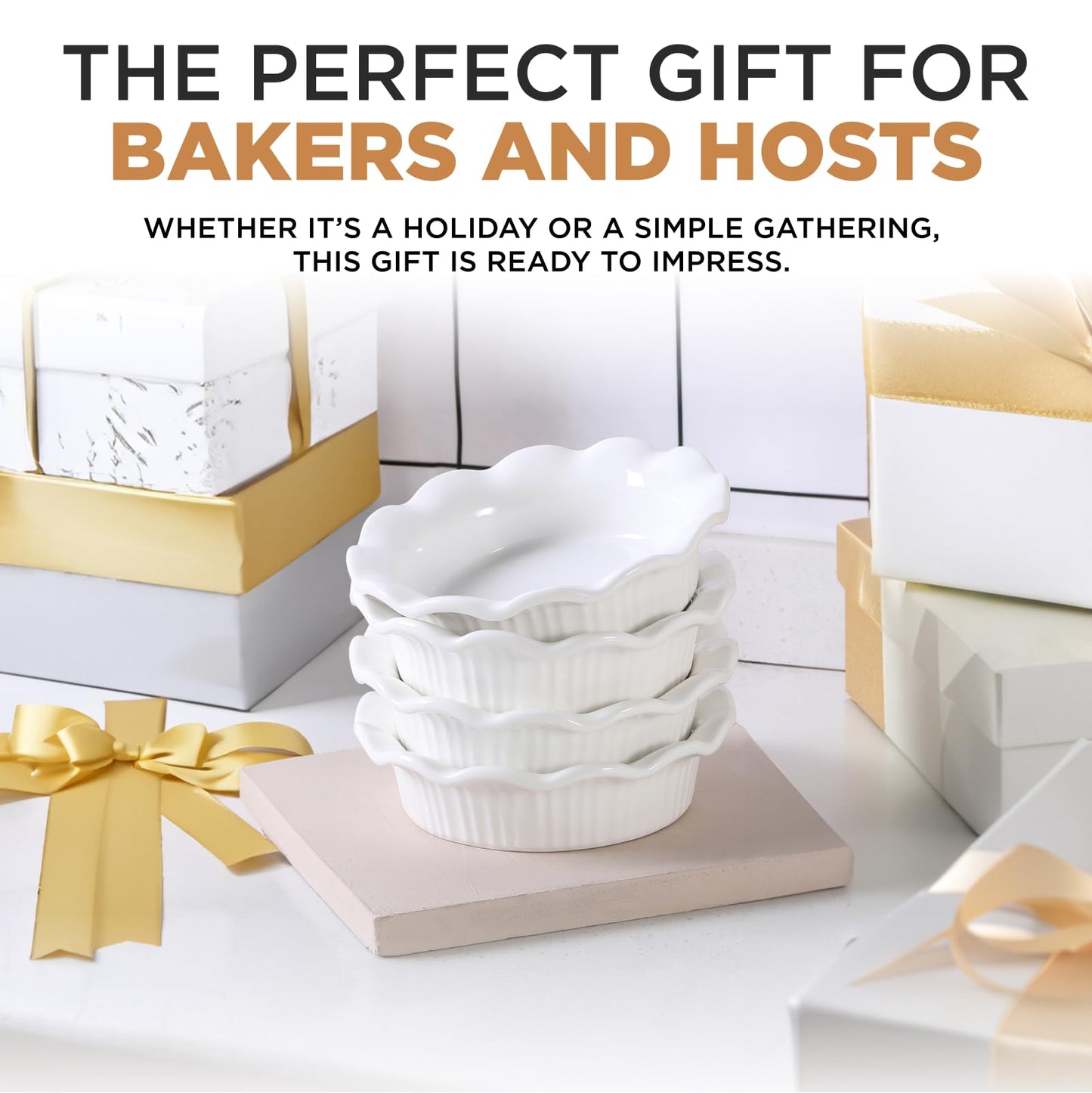 Aunt Shannon's Kitchen White Ceramic Mini Pie Pans - Set of 4 - Small 5.5 Inch Pie Pans with Classic Fluted Rims - Individual Pot Pie Pans for Pot Pies, Quiches, Puddings - Pot Pie Baking Dishes