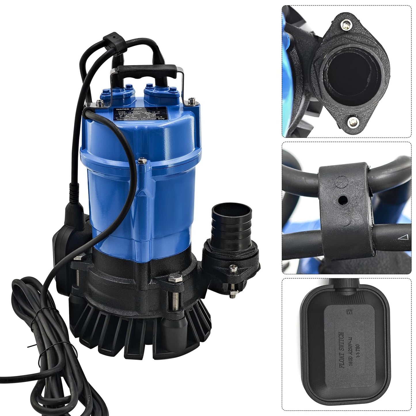 1/2 HP 115V HS2.4S HSZ2.4S Auto Float Switch Submersible Wastewater Pump replacement for HSZ2.4S-62 Submersible Trash Pump 53 GPM / 3180 GPH 60Hz 2" Straight Male NPT for Pond Sand Solids Dewatering