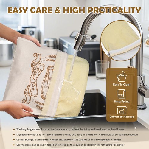 Large Linen Beeswax Bread Bags(2 Pack) Sourdough Bread Bags Reusable Double-Lock Freezer Baking Container Gift Giving for Homemade,Loaf,Sourdough,Food Storage (Plain Colour Patterns)