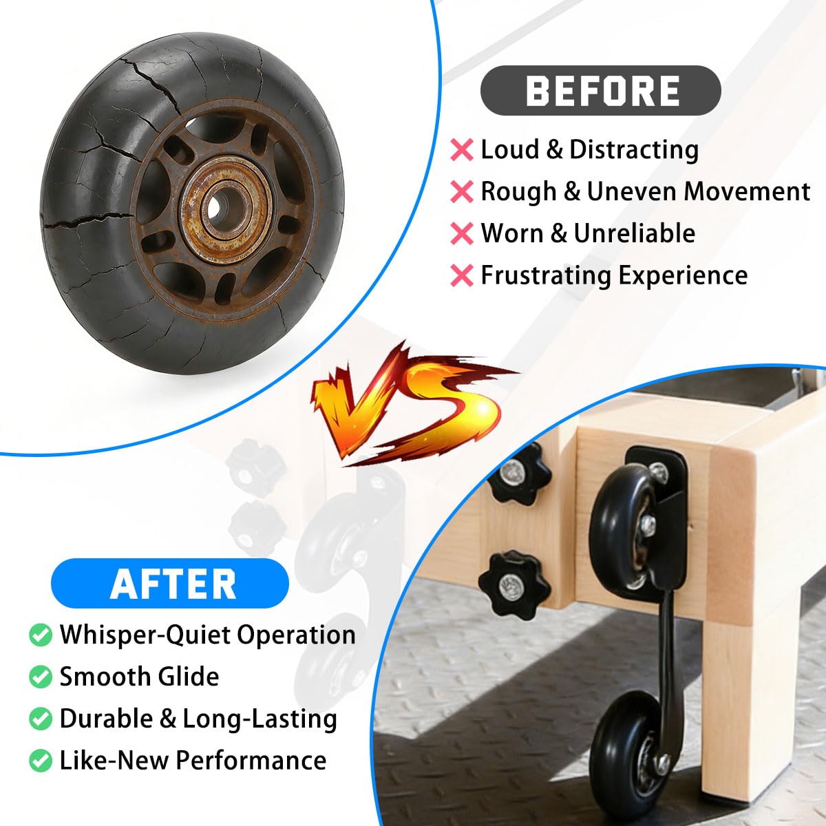 4PCS Silent Pilates Reformer Wheels PU Rollers Easy Installation, Black