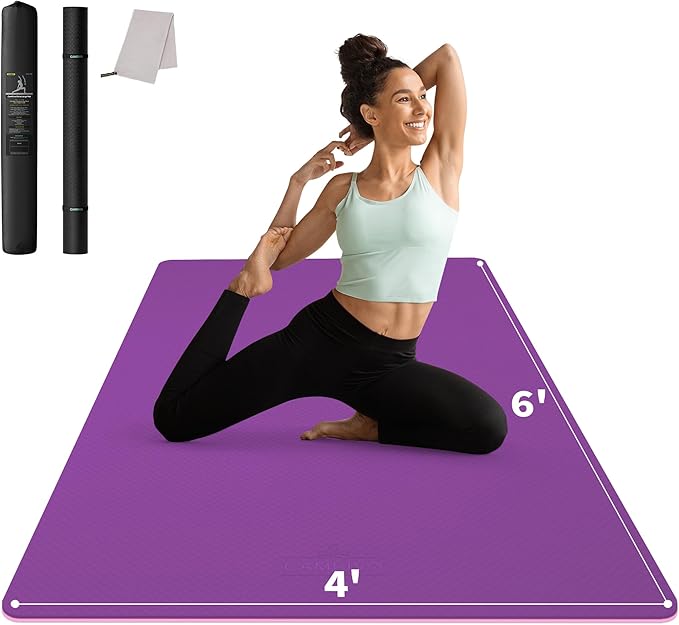 CAMBIVO Large Yoga Mat (6'x 4'), Extra Wide Workout Mat for Men and Women, Yoga Mat Thick 1/3 &1/4 Exercise Mats for Home Workout, Yoga, Pilates (Black,1/4 inch)