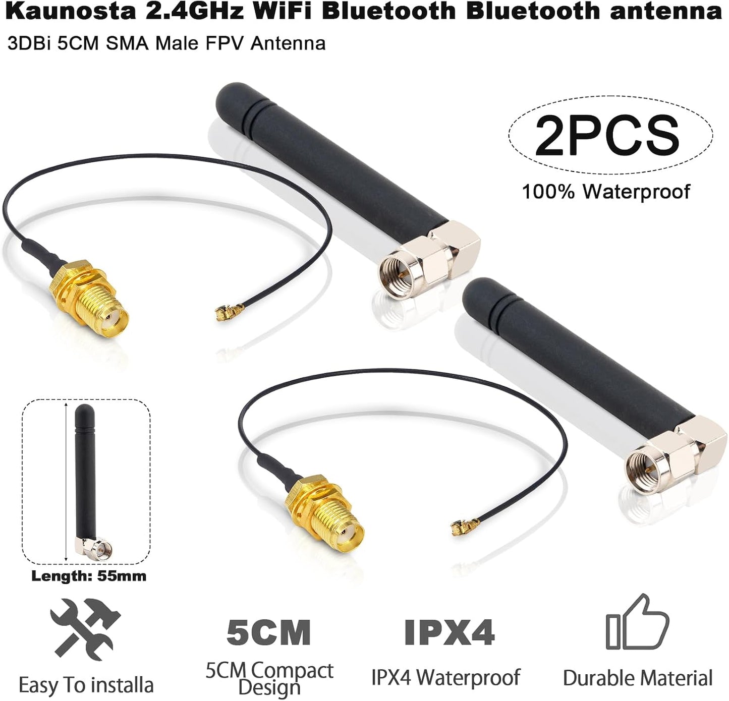 Kaunosta 3dbi 2.4GHz 2.4G 5CM RF1.13 15cm 2PCS WiFi Antenna SMA Male (Inner Pin) Network Bluetooth FPV Small Omni