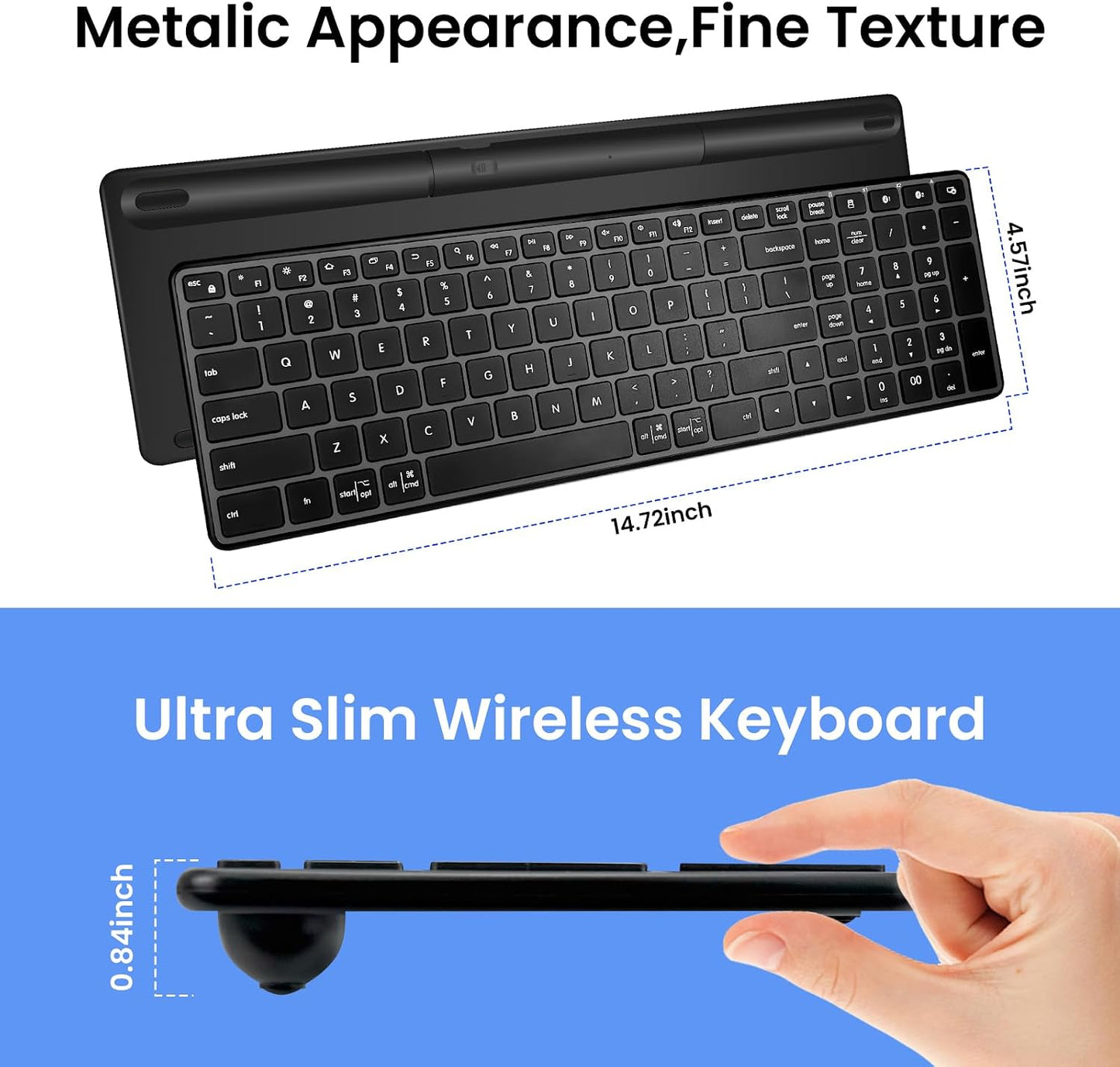 Bnnwa 3-Device (2.4G+BT), TV/Phone,12 Wireless Bluetooth Keyboard, Free Switching Ultra-Slim Compact Wireless Keyboard