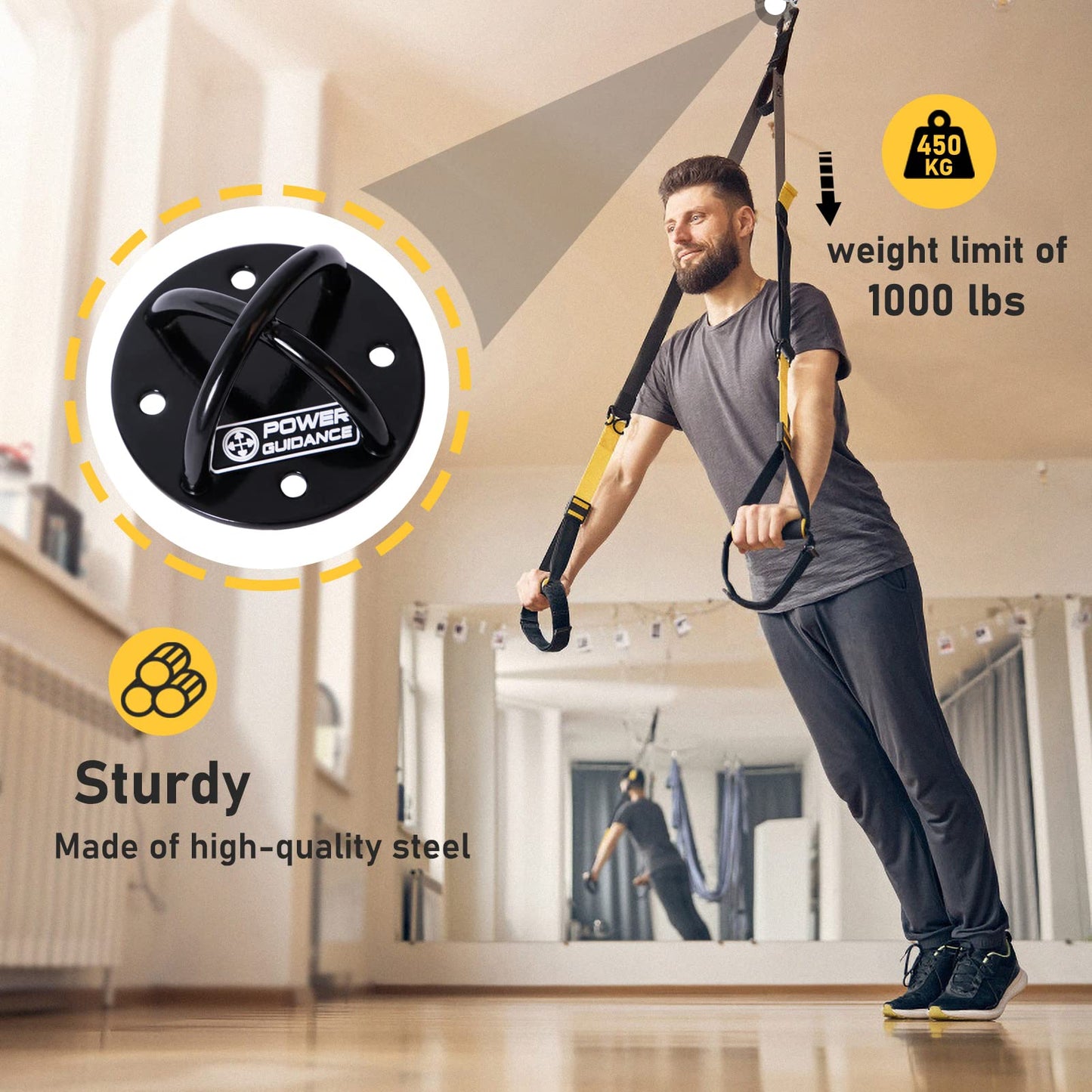 POWER GUIDANCE Wall and Ceiling Mount Bracket for Suspension Straps, Gymnastic Rings, Yoga Swings & Hammock Resistance Band Battle Rope (Black (Set of 1))