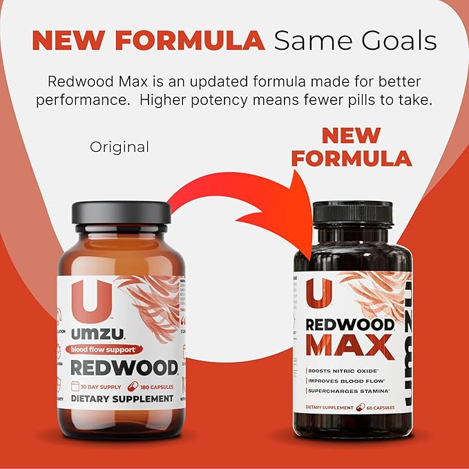 UMZU Redwood Max Nitric Oxide Booster, 1-Month Supply ??Advanced Nitric Oxide Supplement with Fitnox Blend, Pine Bark, Resveratrol & Tart Cherry ??Promotes Healthy Circulation, Energy and Recovery